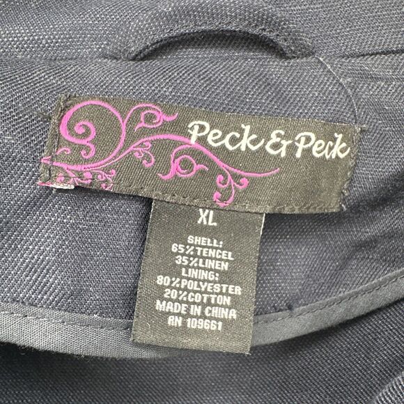Peck & Peck Jacket Womens XL Crop Navy Blue Full Zip Linen Tencel Lightweight - Picture 2 of 8